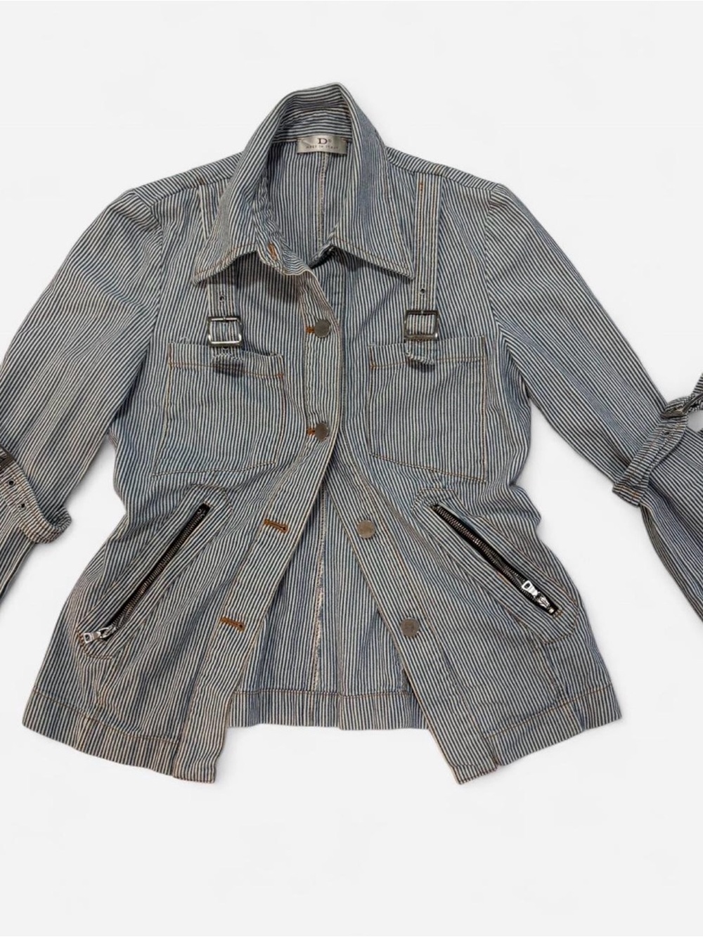 Y2K Italian Striped Utility Jacket in Blue-Gray - Picture 2 of 8